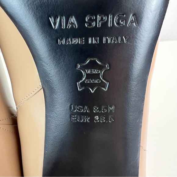 Via Spiga Josie Heels Size 8.5M Tan Sleek Leather Slip-on Neutral Classic - Picture 9 of 10